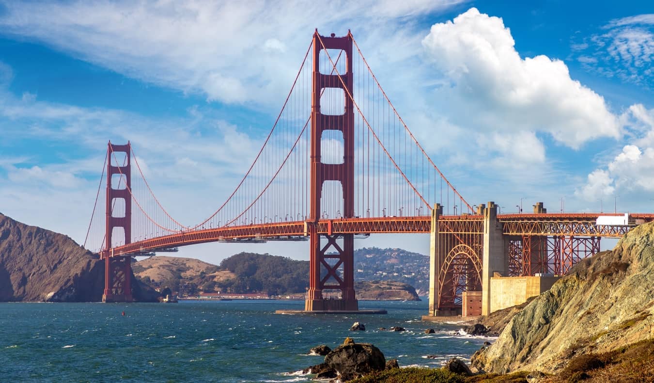 The famous Golden Gate Bridge in San Francisco, USA at sunset